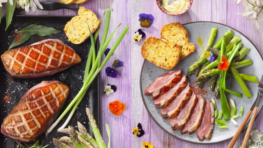 Magrets de canard à la plancha aux petites asperges vertes facile et
