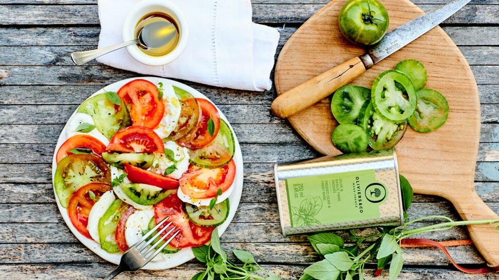 Salade de tomates vertes et feta grillée