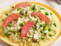 Salade de boulgour au pamplemousse de Floride, petit pois et feta