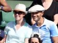 Audrey Fleurot et son compagnon Djibril Glissant assistent à la finale dame lors des Internationaux de France de tennis de Roland Garros à Paris le 7 juin 2014