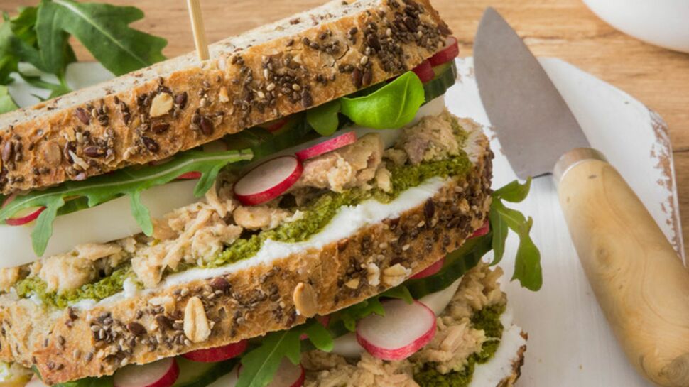 Club sandwich au thon basilic & légumes de printemps