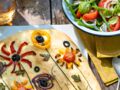 Focaccia fleurie et salade de haricots verts et tomates