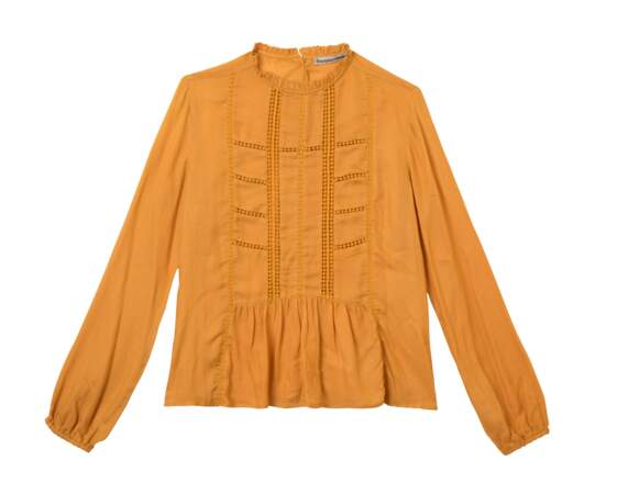 Adopter le jaune moutarde : blouse seventies 