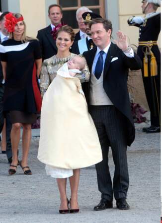 Le prince Nicolas de Suède avec ses parents, la princesse Madeleine et son mari Christopher O’Neill