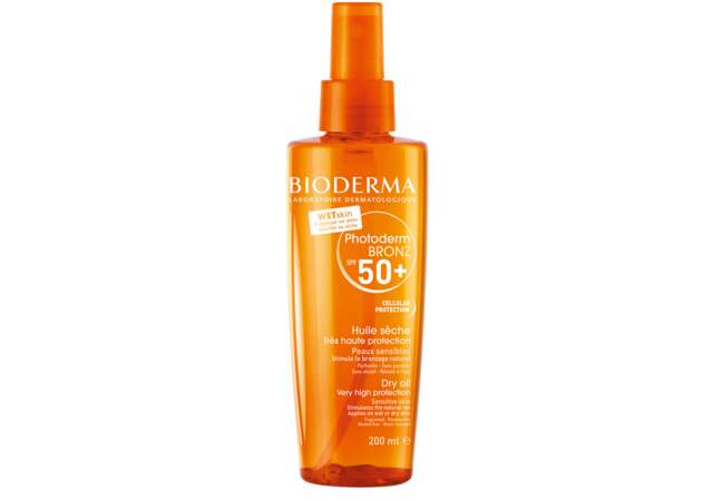 Crème solaire Photoderm Bronz SPF 50+ huile sèche Bioderma, 200 ml, 19 €