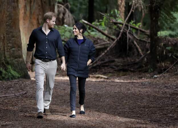 Le prince Harry et Meghan Markle visitent le site Redwoods Tree Walk à Rotorua, Nouvelle Zélande le 31 octobre 2018