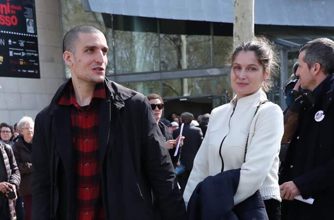 Laetitia Casta et son mari Louis Garrel à l'hommage à Agnès Varda à la Cinémathèque de Paris le 2 avril 2019.