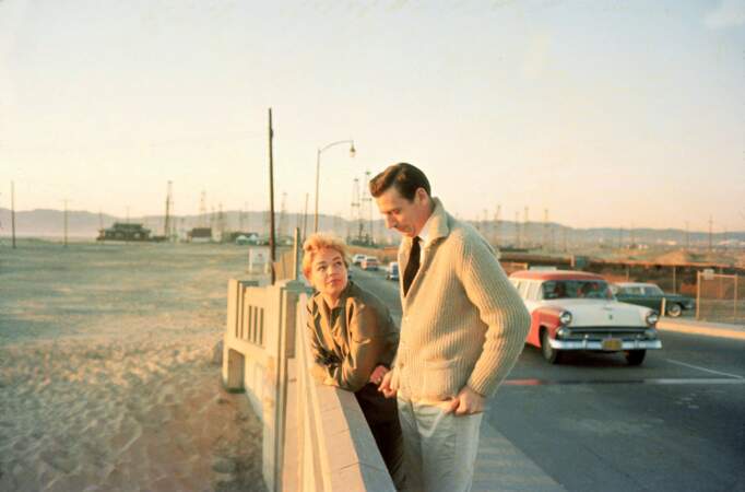 Simone Signoret et Yves Montand lors de leur voyage aux États-Unis en 1959.
