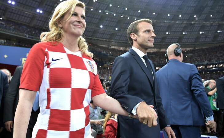 Emmanuel Macron et Kolinda Grabar-Kitarović après le match 