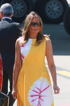 Pour l'occasion, Melannia Trump a opté pour une robe jaune signée Calvin Klein