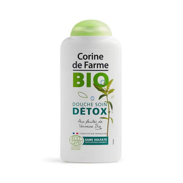 Douche Soin Détox Bio, Corine de Farme, flacon 300 ml, prix indicatif : 3,90 €