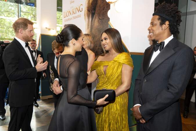 Le prince Harry, Meghan Markle, Beyoncé et Jay-Z à la première du film "Le Roi Lion" à Londres, le 14 juillet 2019