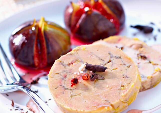 Foie gras au cacao, figues rôties au miel et vinaigre balsamique