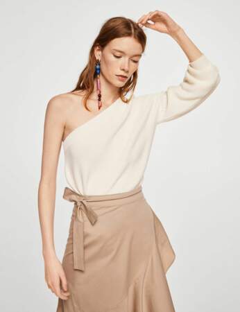 Tendance "one shoulder" : le pull nude