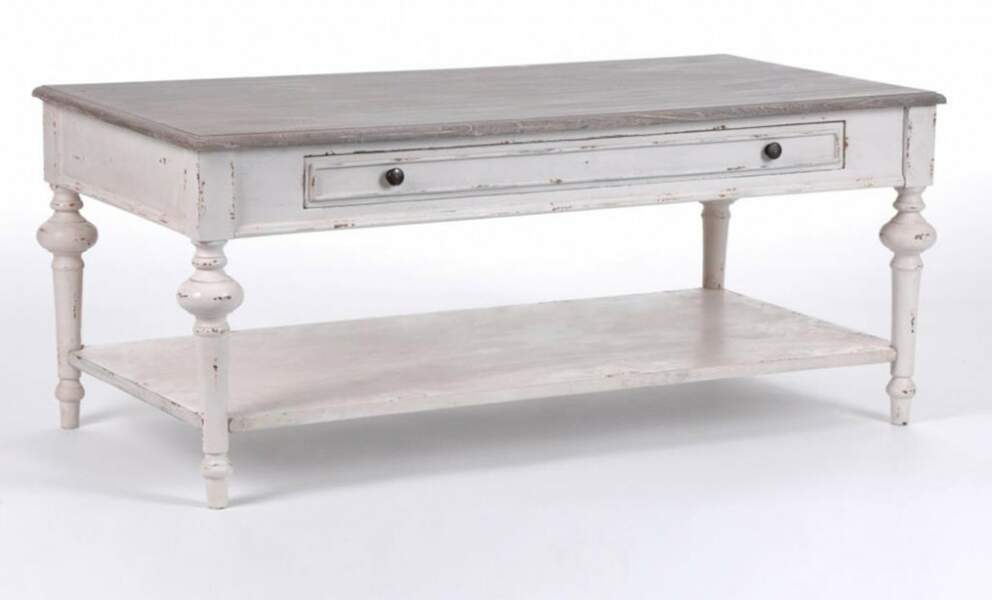 table basse grise et blanche