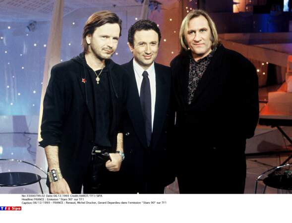 Renaud, Michel Drucker, Gérard Depardieu dans l'émission "Stars 90" sur TF1 en 1993 pour la sortie du film Germinal