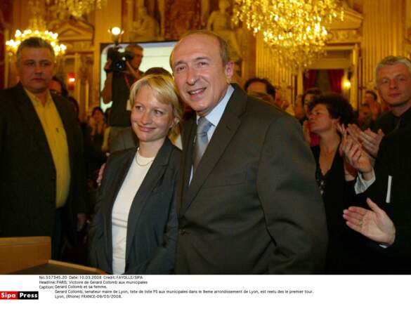 Victoire de Gérard Collomb aux municipales à Lyon en 2008 accompagné de Caroline