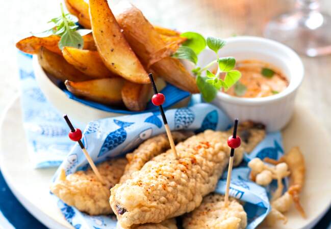 Brochette « fish and chips » de sardines panées