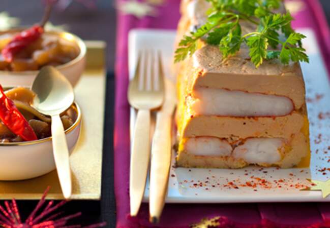 Terrine de foie gras à la langouste et chutney de mangues