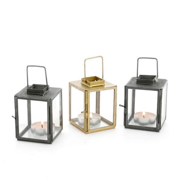 Mini-lanterne en verre et métal