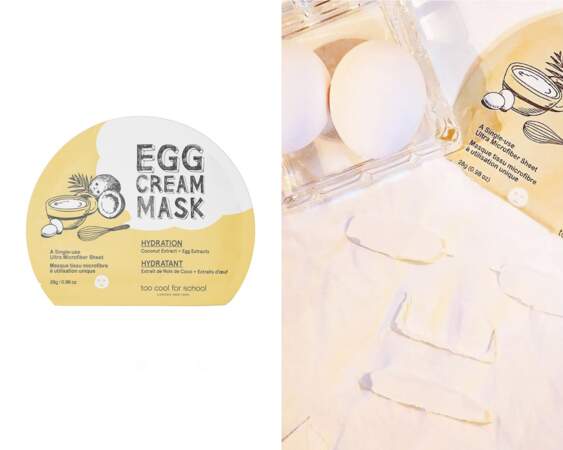 Egg Cream Mask Hydration - Masque Tissu Visage Hydratation, Too Cool For School, prix indicatif : 4,50 €