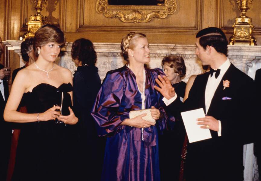 La princesse de Galles Diana et son mari le prince Charles avec Grace de Monaco en 1981