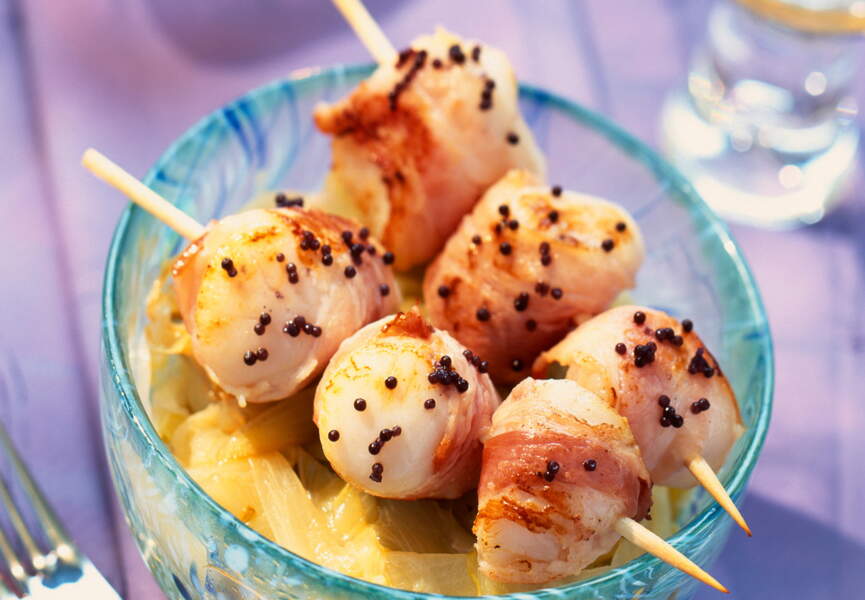 Brochette De St Jacques Au Lard Au Four