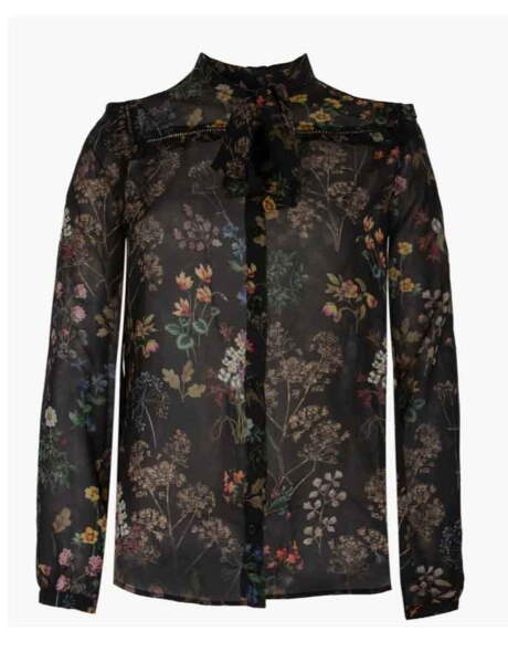 Chemisier Voile Semi-transparent Noir Avec Cravate Strass - Modèle Unique - Italie
