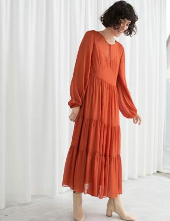 Tendance orange : la robe longue