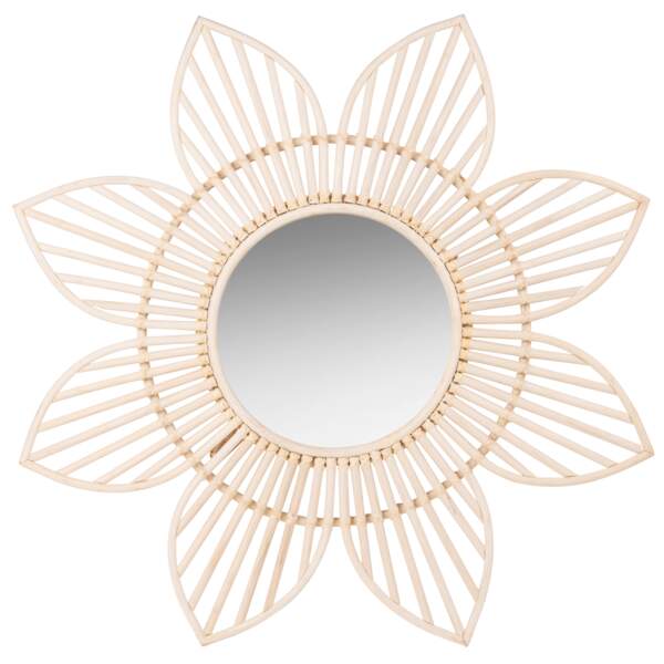 Miroir fleur en rotin blanc