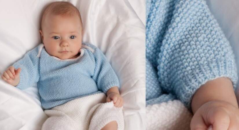 Brassière tricot bleu ciel bébé garçon naissance