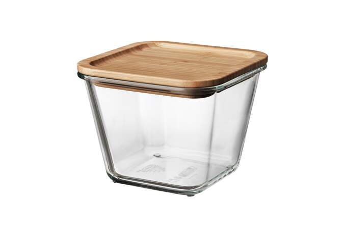Boîte de conservation ronde en verre avec couvercle en bambou 1,2L