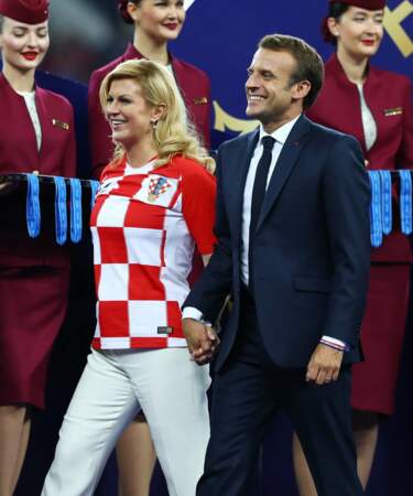 Emmanuel Macron et Kolinda Grabar-Kitarović, cérémonie de clôture de la Coupe du monde