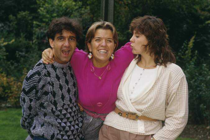 Michèle Bernier en compagnie d'Yvan Burger et Mimie Mathy lors du Petit Théâtre de Bouvard en 1990.
