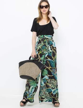 Imprimé tendance printemps-été 2019 : pantalon large tropical