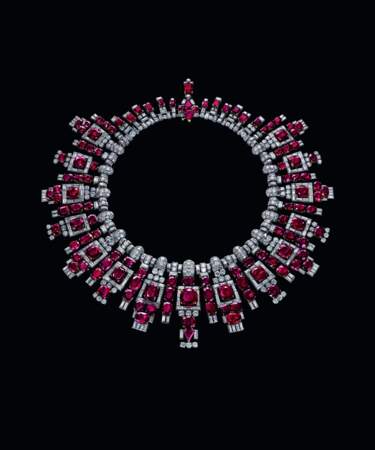 Collier de rubis de Nawanagar en platine, rubis et diamants