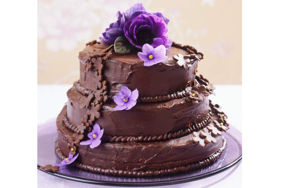 Un gâteau à étages au chocolat
