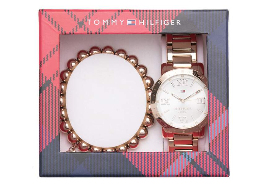 Une montre et un bracelet en or rose Tommy Hilfiger