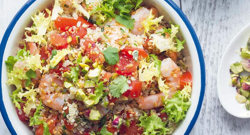 Salade de quinoa, crevettes et pistaches