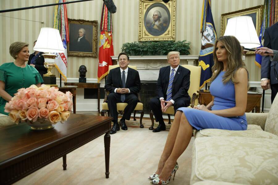 Melania et Donald Trump en compagnie de Juan Carlos Varela et de sa femme Lorena Castillo de Varela 