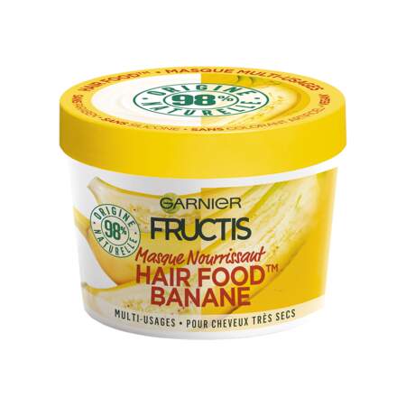 Fructis - Hair Food Masque Nourrissant Banane, Garnier, pot 390 ml, prix indicatif : 6,90 €