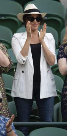 Meghan Markle dans les tribunes du tournoi de tennis de Wimbledon, le 4 juillet 2019.