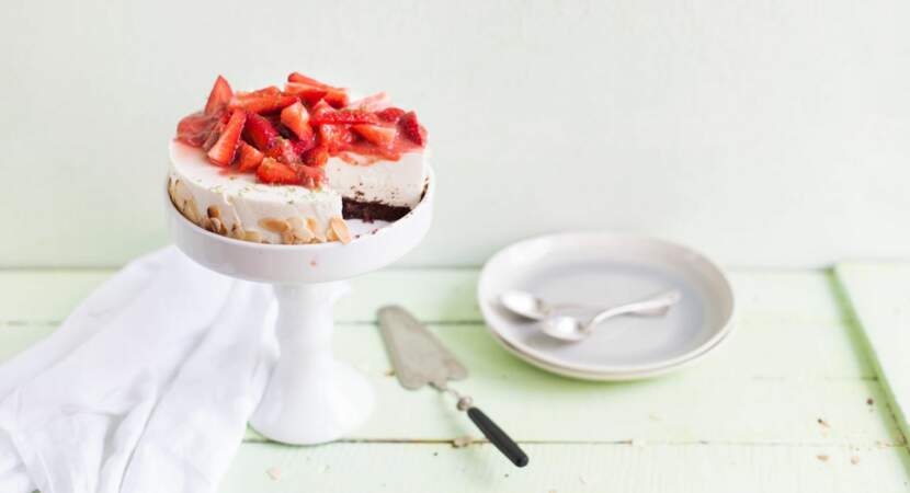 Cheesecake fraise rhubarbe à la farine de lin
