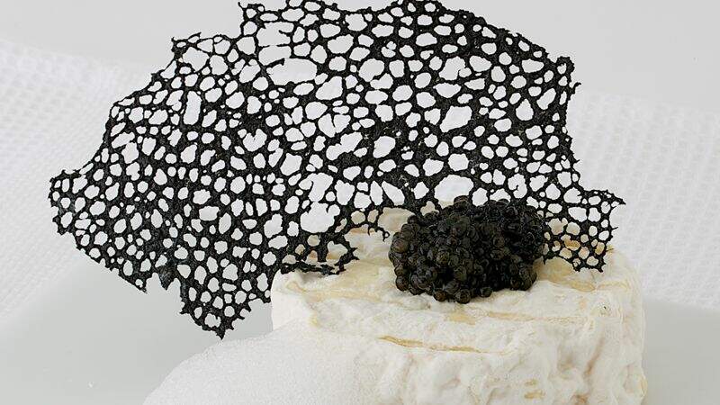 Saint-marcellin iodée, grains de caviar, écume de vodka et craquant de tuile de pain