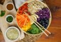 Rainbow bowl, riz, tempeh et légumes