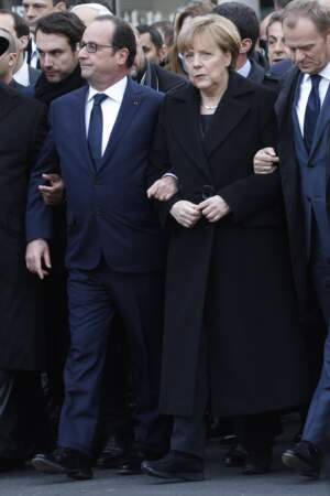 Angela Merkel, François Hollande et son très beau garde du corps à Paris, le 11 janvier 2015