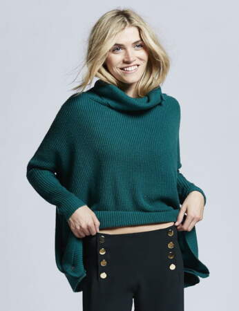 Pull Femme Sans Manches Marks & Spencer – Vert Géométrique – Coupe A – Taille M – Col V – Longueur Longue