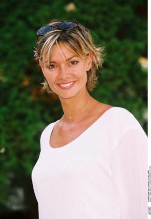 Ingrid Chauvin lors d'une conférence de presse à TF1 le 29 août 2001.