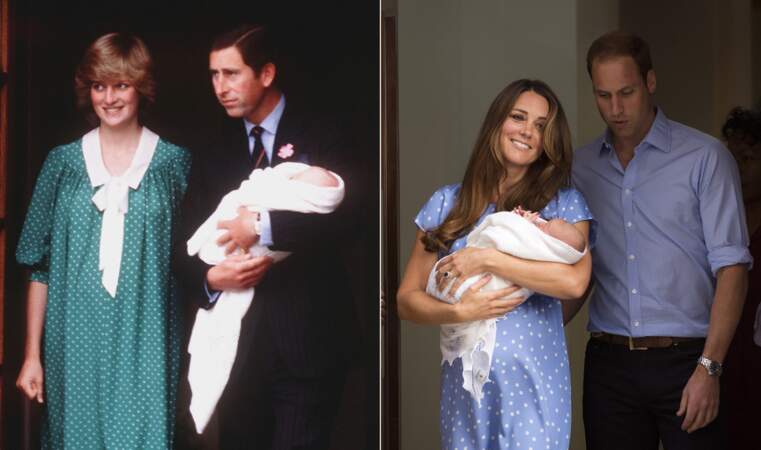 ...sortie de la maternité en robe à pois presque identique, verte pour l'une, bleue pour l'autre...