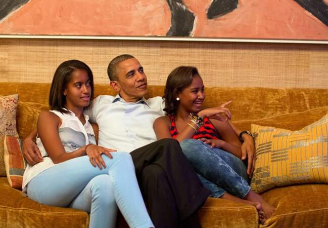 Barack Obama et ses deux filles, le jour du discours de Michelle Obama, en septembre dernier